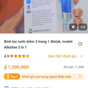 Binh loc nuoc kiem 3 trong 1 Wated,model:ALkaline 3in 1