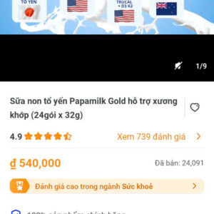 sua non to yen Papamilk Gold ho tro xuong khop (24 goix32g)