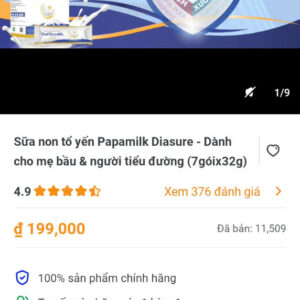 sua non to yen Papamilk Diasure-danh cho me bau va nguoi tieu duong(7 goix32g)
