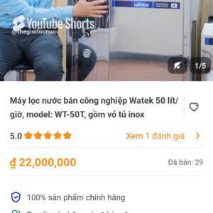 Máy lọc nước bán công nghiệp Watek 50 L/giờ,model:WT-50T,gồm vỏ túi i nox