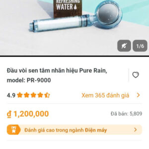Đầu vòi sen tắm nhãn hiệu Pure Rain ,model:PR-9000