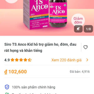 Siro TS Anco Kid hỗ trợ giảm ho ,đờm.đau ,rát họng và khản tiếng