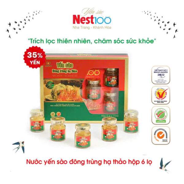 Nước yến sào đông trùng hạ thảo Nest100  ( 6 lọ  +  túi   )