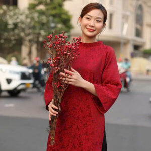 set Áo dài có cổ Gấm hoa mộc nhiên