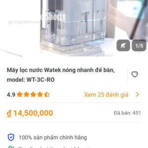 Máy lọc nước Watek nóng nhanh để bàn ,model :WT-3C-RO