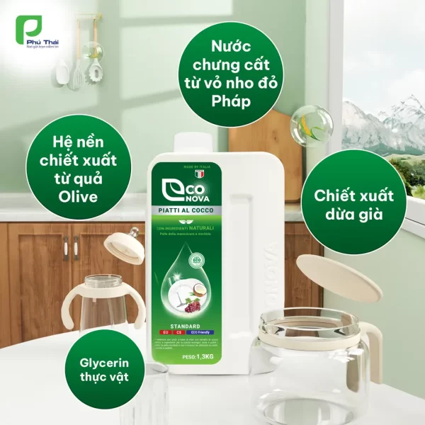 Nước rửa chén thảo mộc dừa già E conova  ( chai  1,3 kg   )