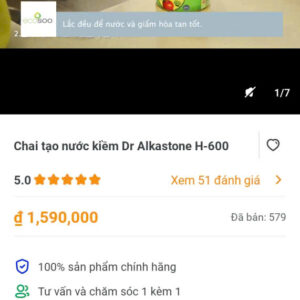 Chai tạo nước kiềm Dr ALKastone-600