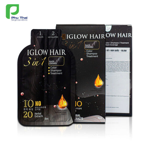 Dầu gội phủ bạc -IGLOW hair  (hộp 5 gói )