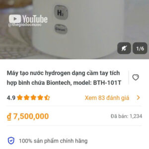 Máy tạo nước hydrogen dạng cầm tay tích hợp bình chứa Biontech ,model :BTH-101T