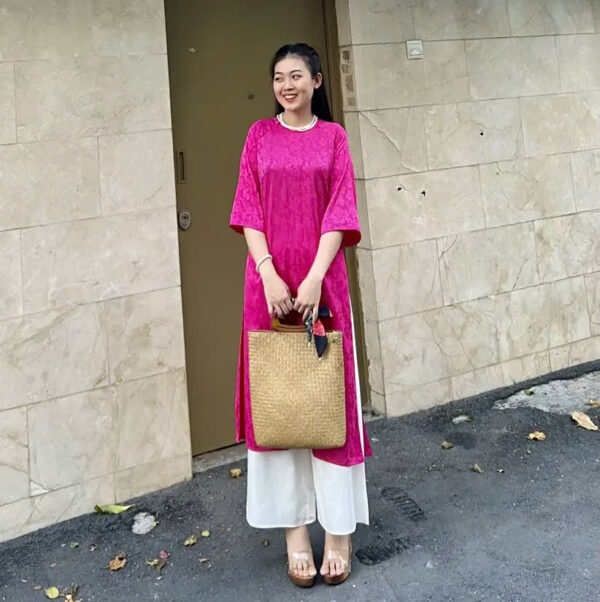 Set Áo dài cổ tròn Gấm hoa Ái nhiên
