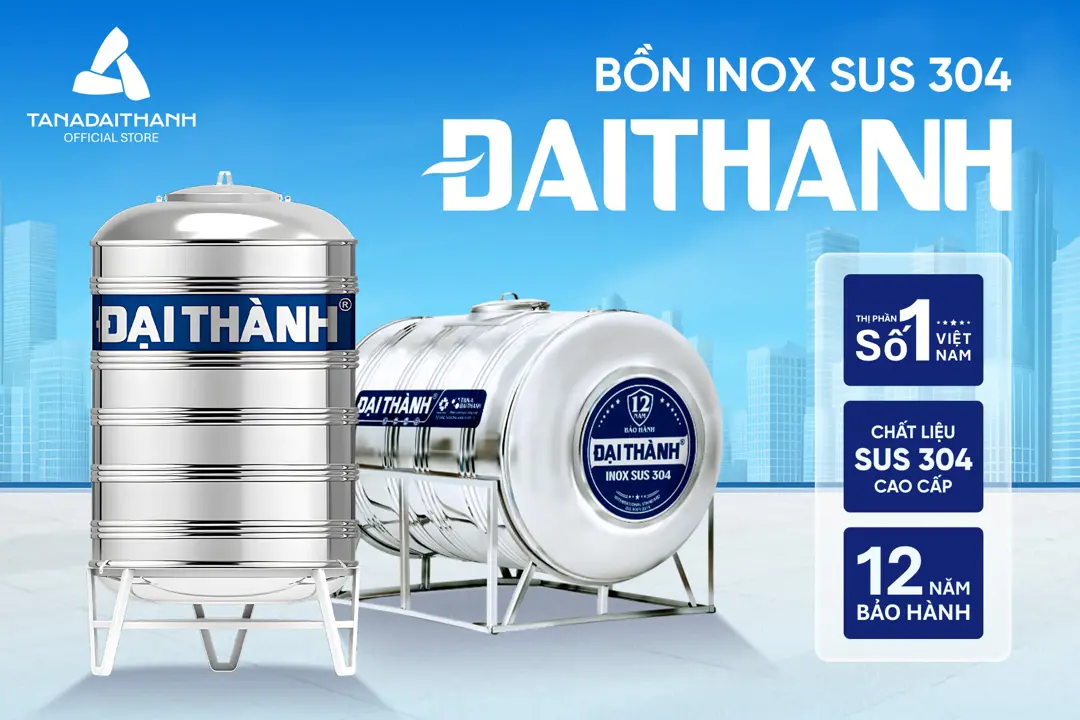 Bồn inox Đại thành 304 Đứng 5000L ĐK 1360 (Phân phối từ kontum trở vào khu vực...