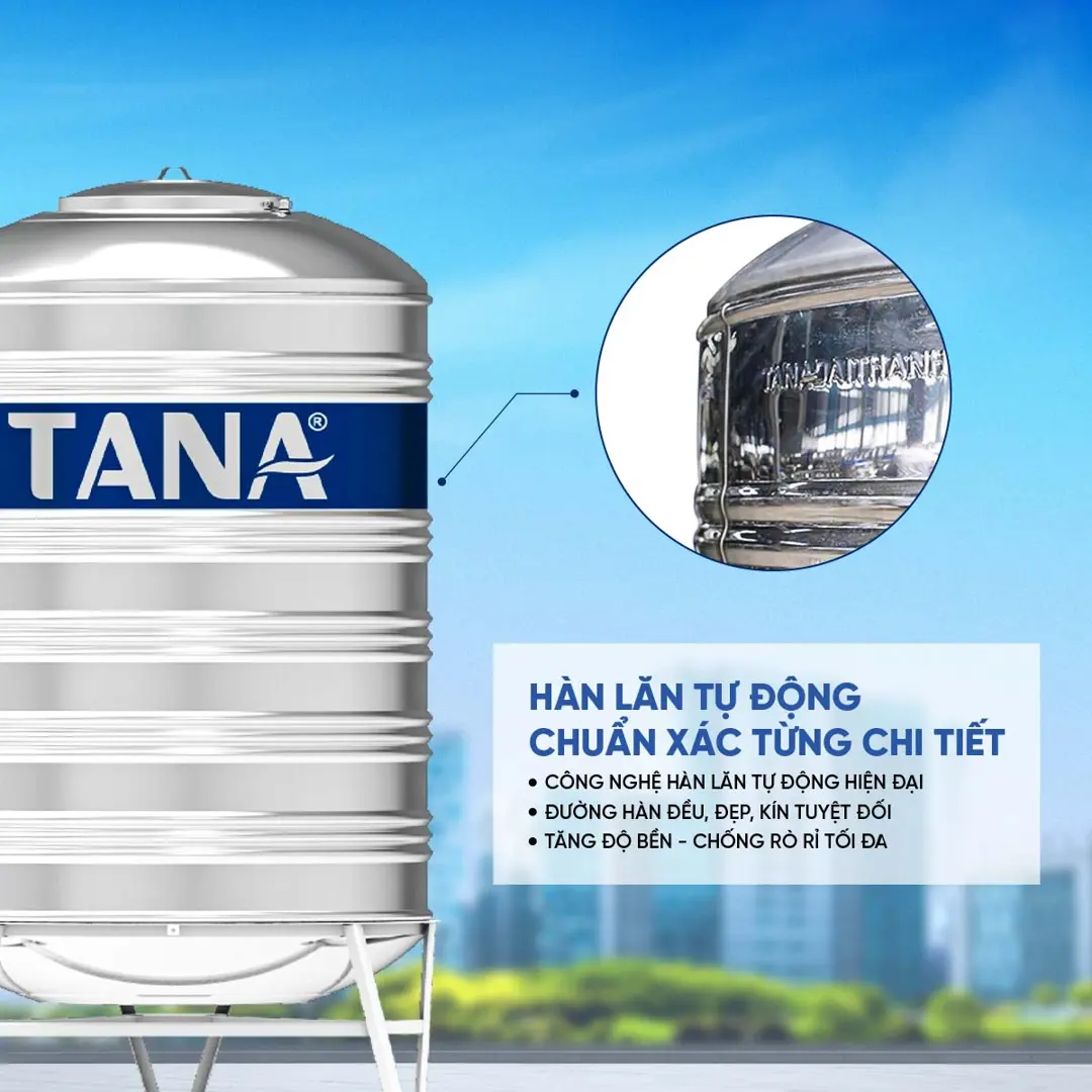 Bồn inox Tân á Đứng 5000 L ĐK 1400 (phân phối từ khu vực bình định trở ra bắc )